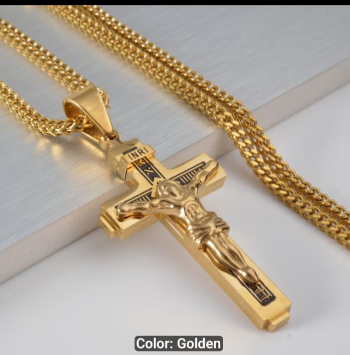 1PC Hip-Hop 18K Gold-Plated Cross Necklace with Thick Chain