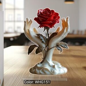 2D Flat Acrylic Red Rose Sculpture Table Ornament – 21 × 15cm