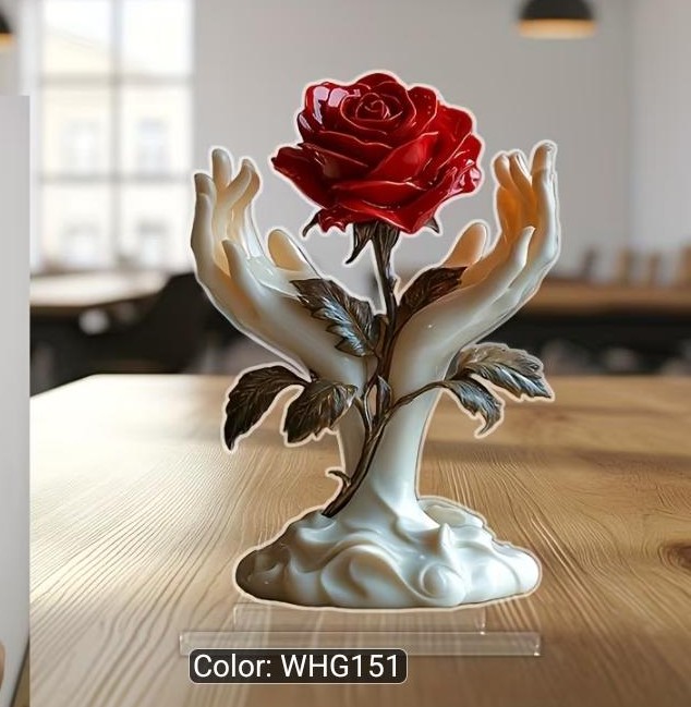 2D Flat Acrylic Red Rose Sculpture Table Ornament – 21 × 15cm