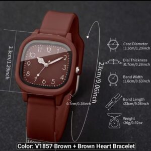 Women’s Elegant Square Dial Silicone Watch & Heart Bracelet Set – 2PCS