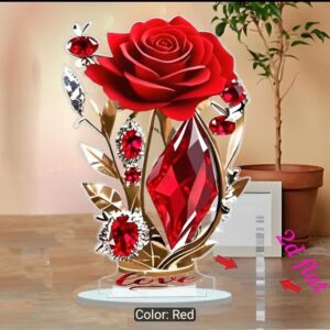 2D Luxurious Burgundy Rose Acrylic Tabletop Decoration – 20 × 13cm