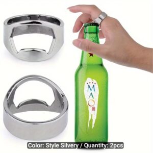 2PCS Stainless Steel Ring Bottle Openers – Portable Finger Ring Beverage Opener