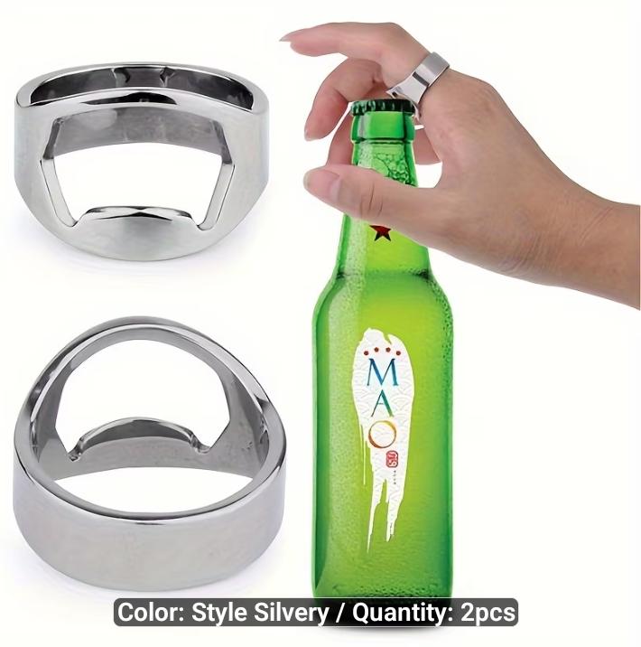 2PCS Stainless Steel Ring Bottle Openers – Portable Finger Ring Beverage Opener