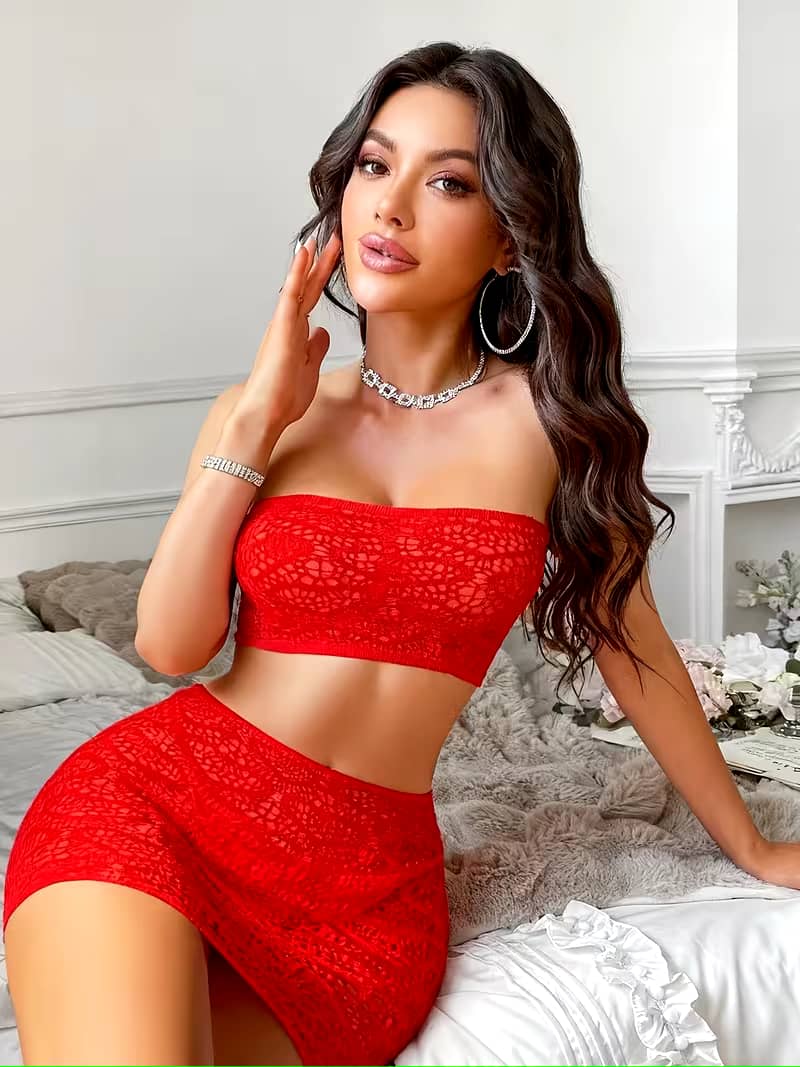 Women's Fishnet Cover-Up Tube Top & Mini Skirt Set