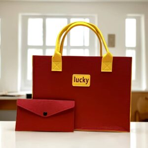 Vintage Color-Block Felt Handbag & Wallet Set
